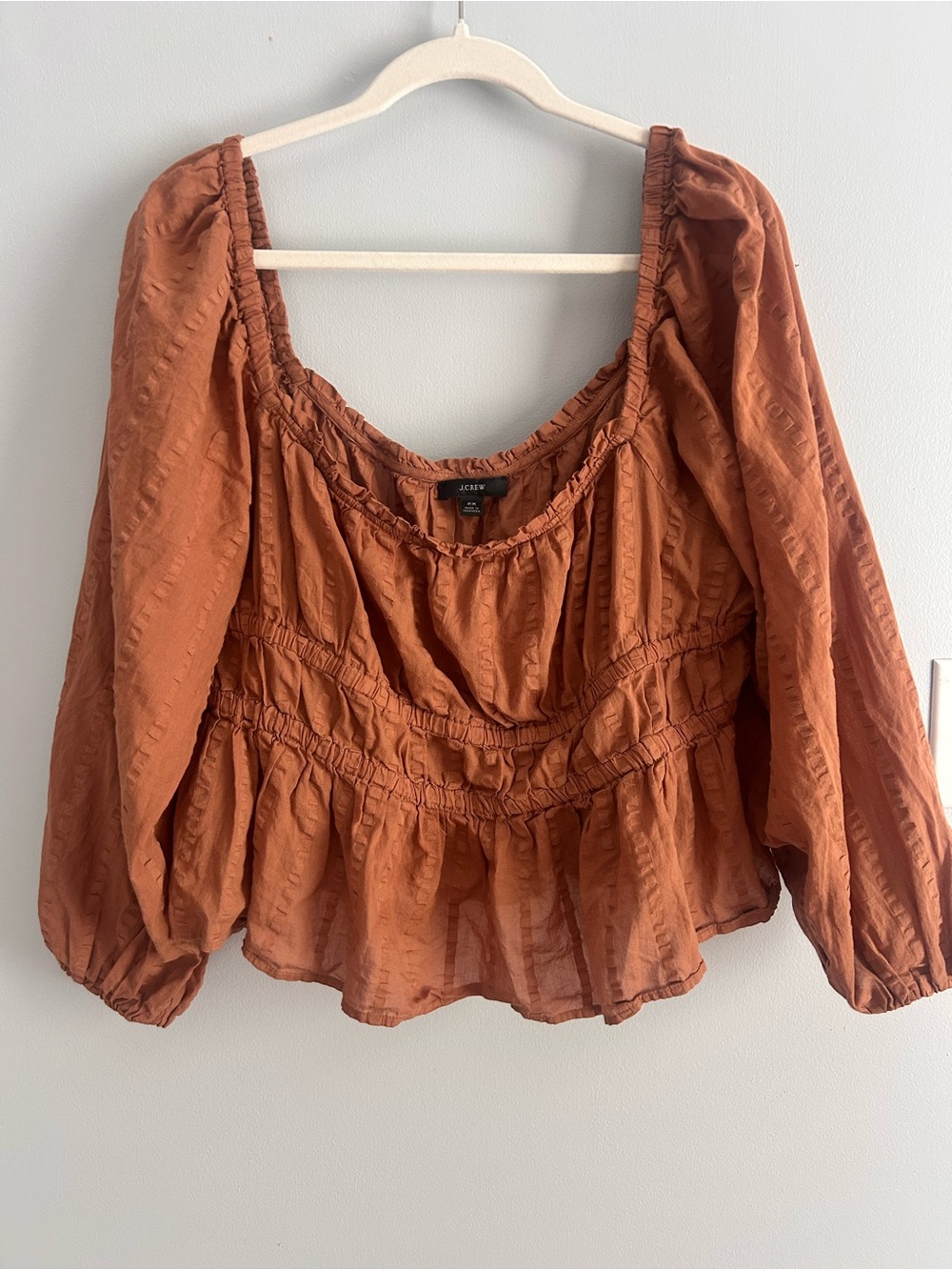 J.Crew Reimagined Cotton Cropped Blouse | Size 2X | Brown Boho Blouse